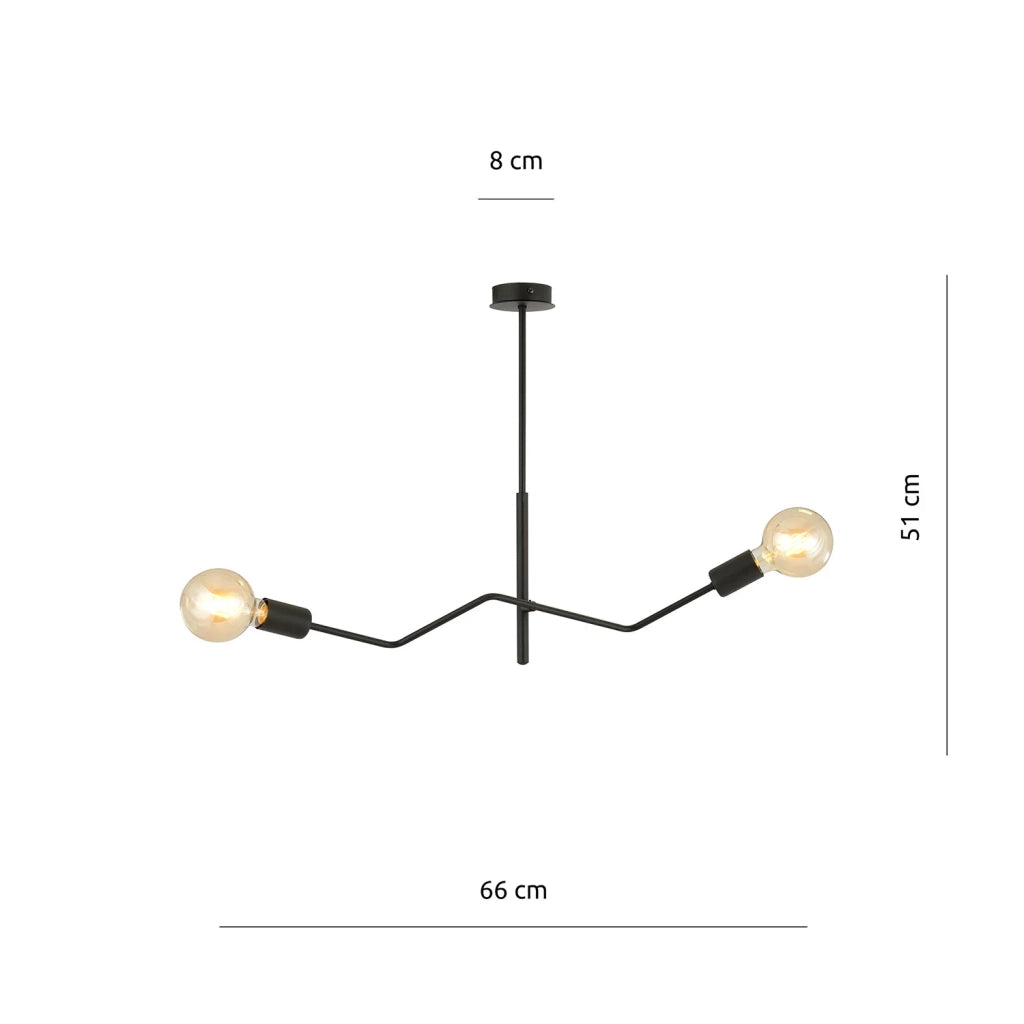 Sospensione Industrial 2 Luci Febe In Acciaio Nero E Bracci Regolabili