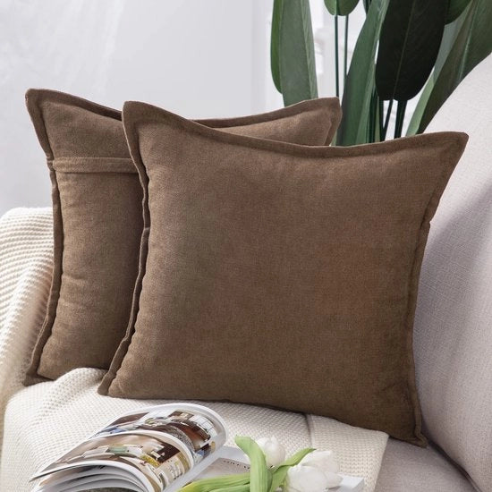 Set di 2 cuscini decorativi in chenille corta morbidi copri cuscino per divano, camera da letto copri cuscino 40x40 cm quadrato