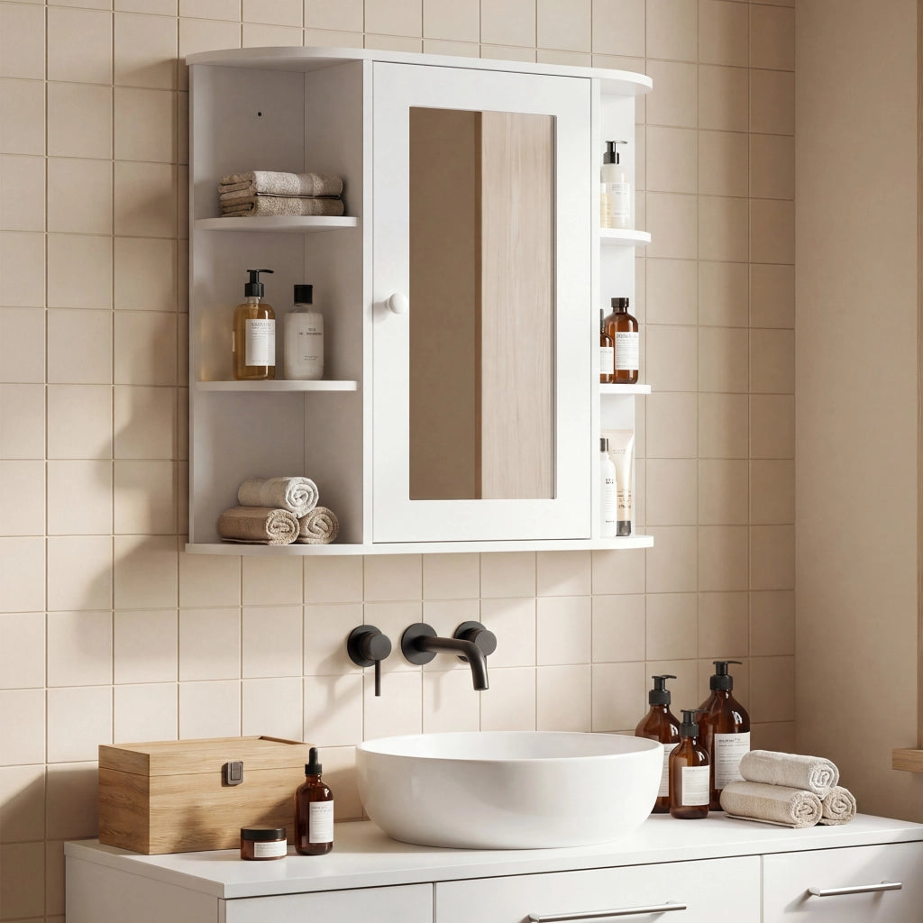 Armadietto Bagno con Specchio ¨C zephmum ¨C Bianco 66x17x63