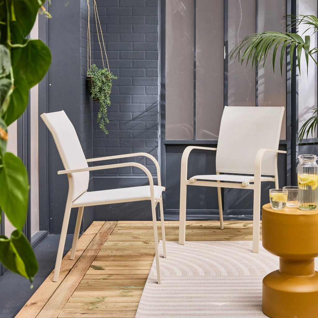 Set 2 sedie da giardino impilabili in alluminio e textilene, beige