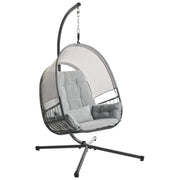 Sedia a dondolo sospesa Grigio chiaro Supporto metallico in corda Cuscino morbido per seduta Boho Rustico Soggiorno Terrazza