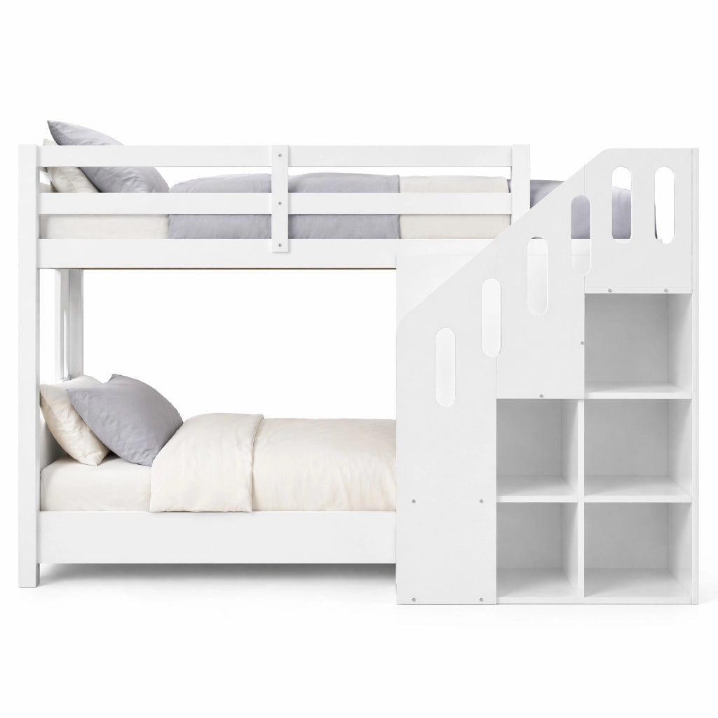 LETTO a castello con scala contenitore 90x200 cm Legno massello Bianco