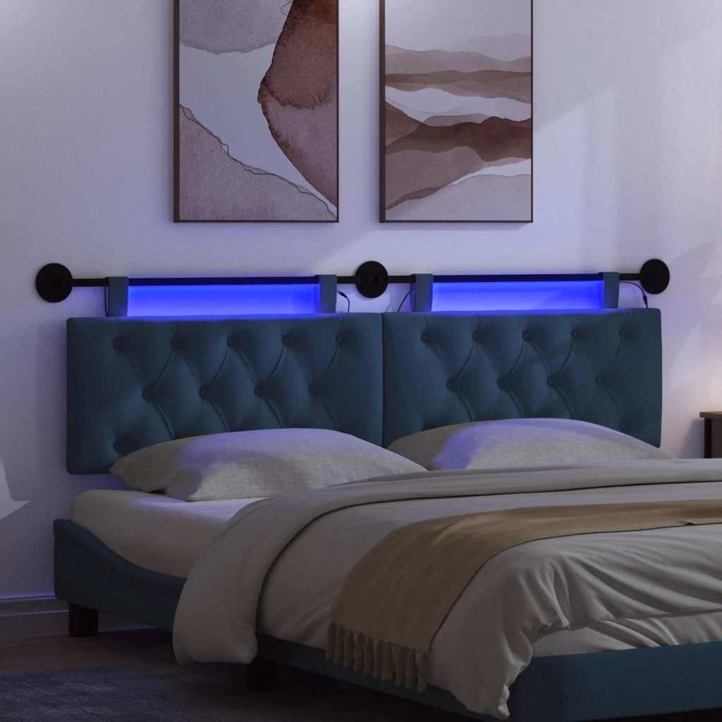 Testiera sospesa Con luce LED Blu Tessuto