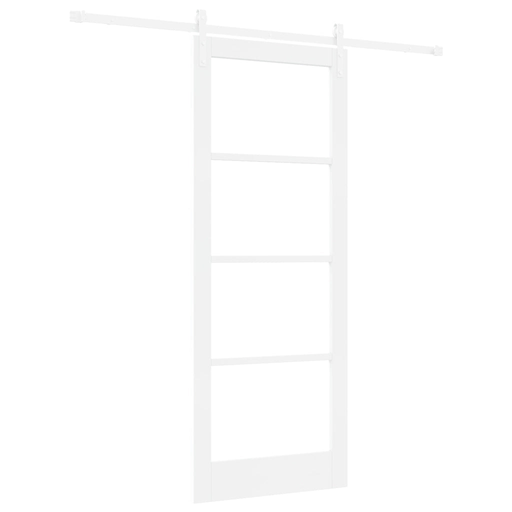 Porta Scorrevole  con Set Hardware "ORKDAL" Bianca Legno Massiccio e Vetro