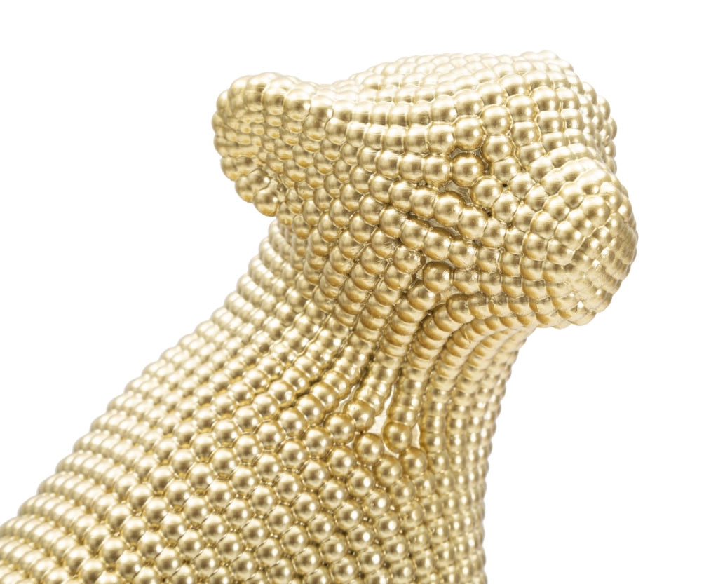 Leopardo perlato sdraiato, poliresina oro 23x15,5x29 cm
