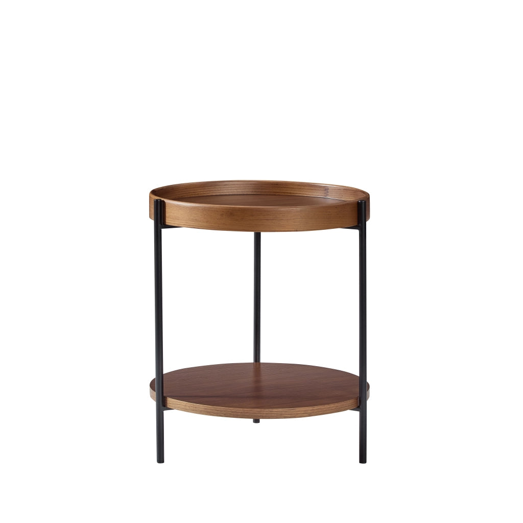 TAVOLO Basso Rotondo Ø69x38 cm in Legno Massello e MDF, Noce
