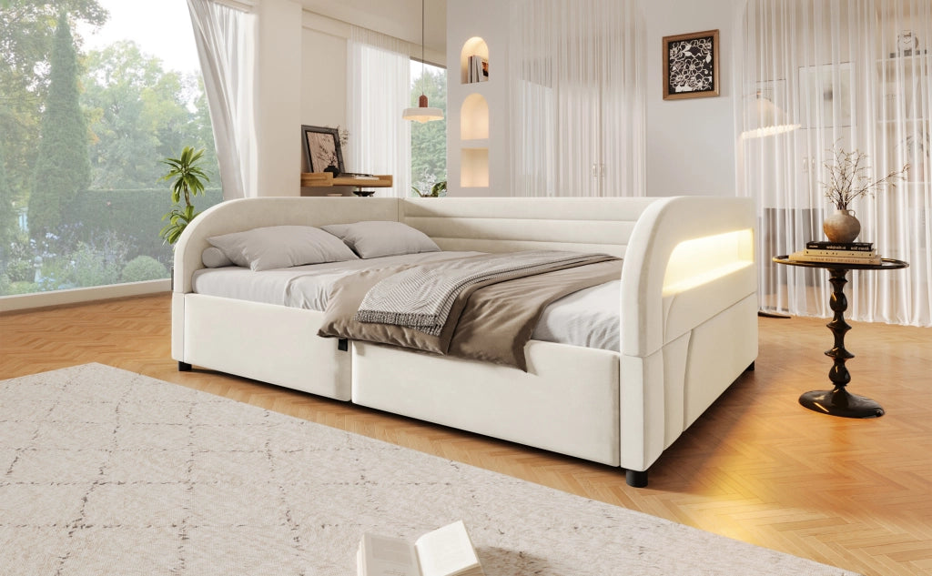 letto a piattaforma imbottito flanella beige 140 x 200 cm