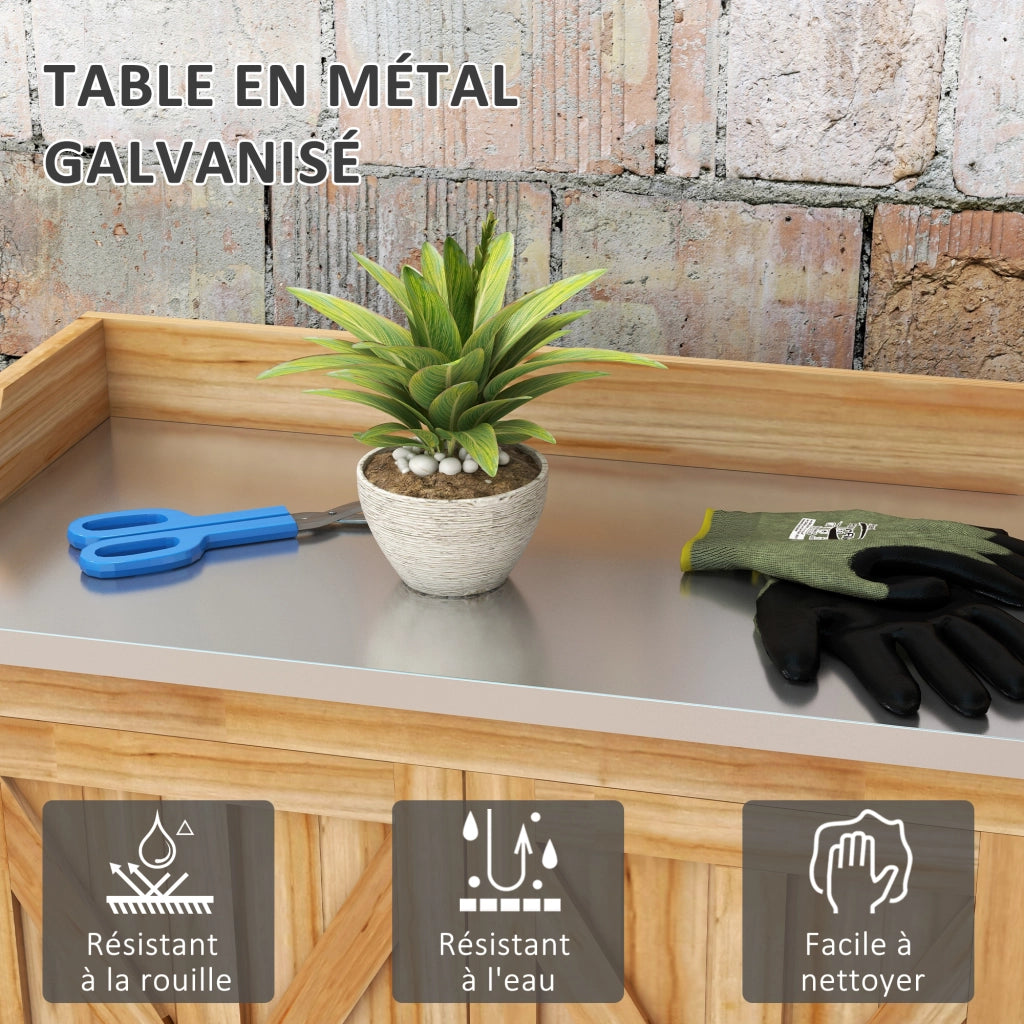 Armadio da giardino con 2 ripiani e piano in metallo ¨C Zephmum ¨C Legno di abete