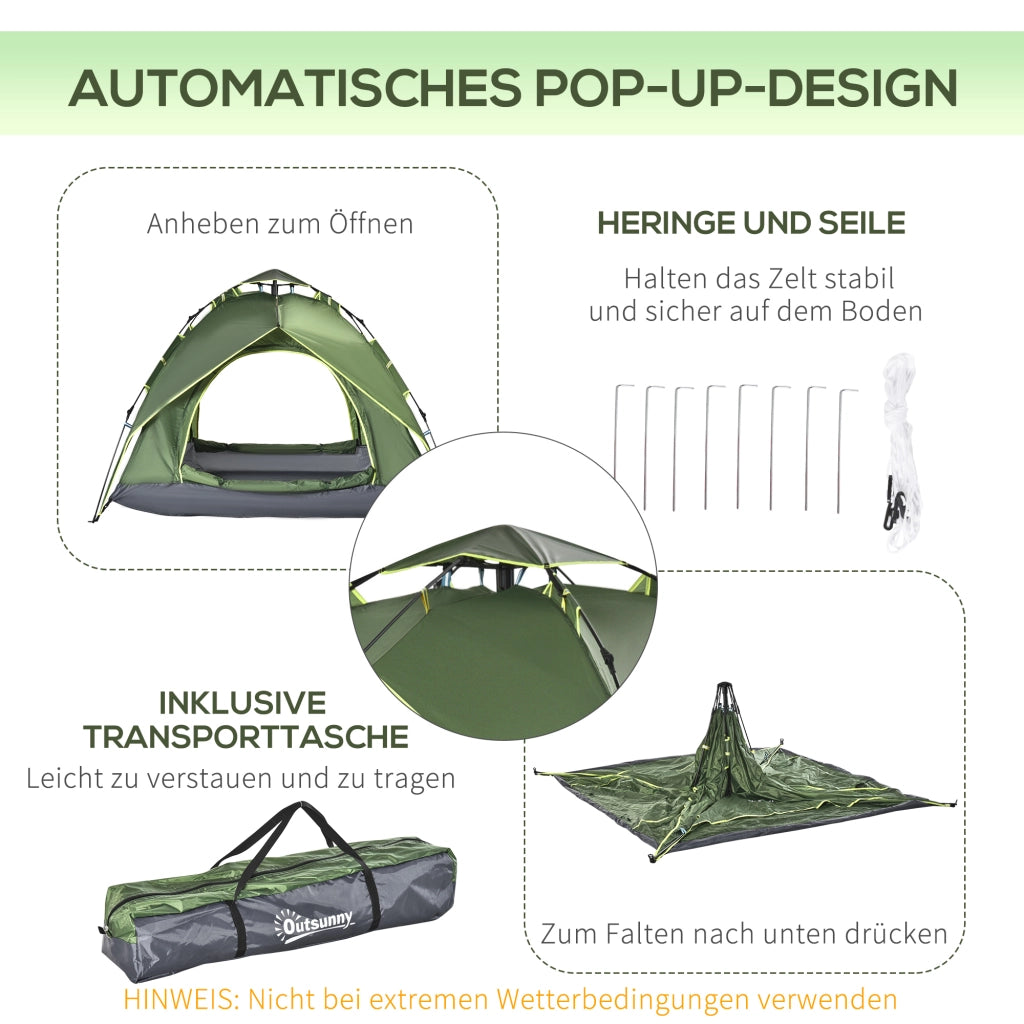 TENDA 4 Stagioni Quick-Up 210x210x140 cm Verde Scuro in Poliestere