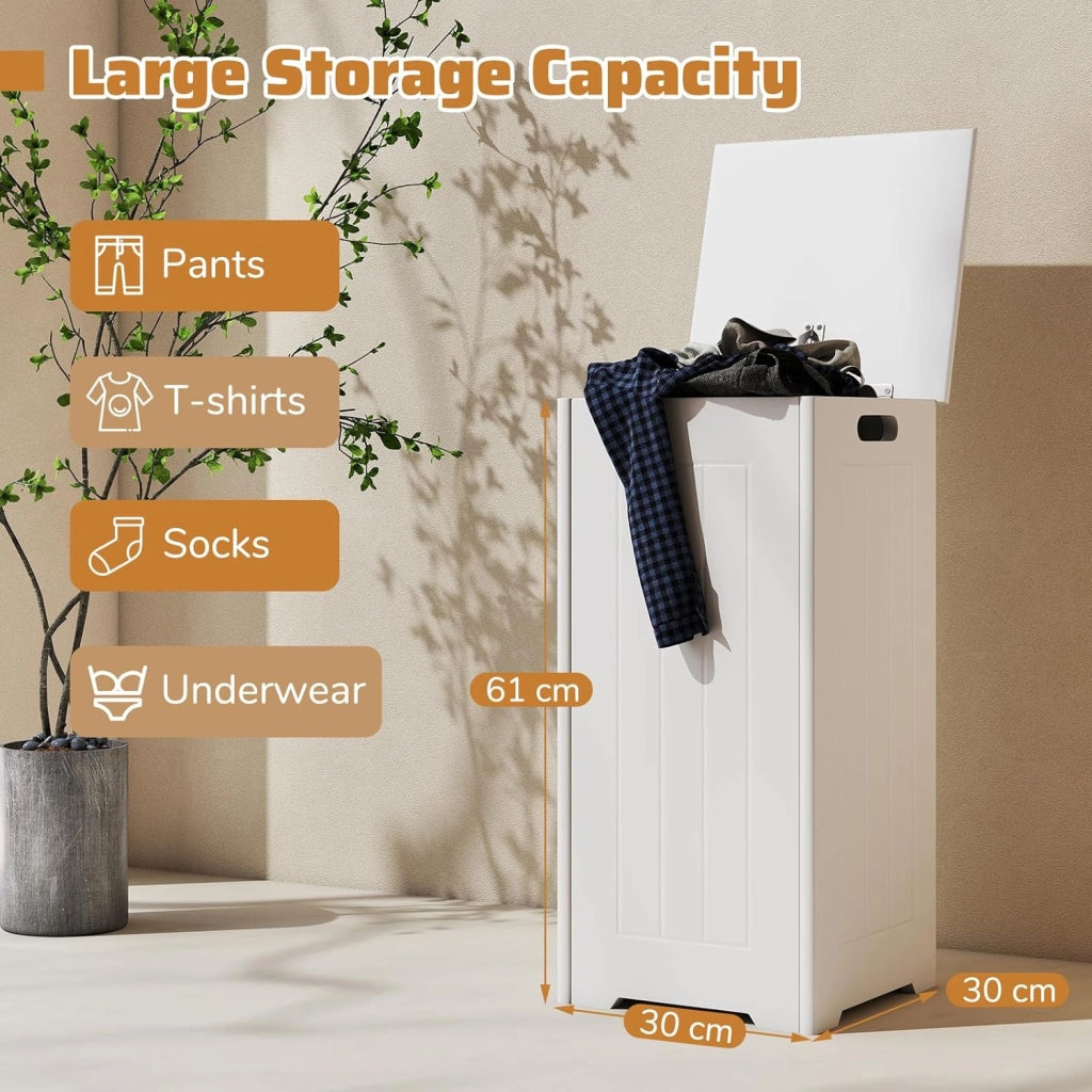 GIANETX Cesto Portabiancheria 34 L, Cesto Biancheria Sporca con Moperchio e Manico, con Parte Superiore per Riporre la Biancheria Sacco Rimovibile,per bagno, lavanderia, 30 x 30 x 61 cm, Bianco