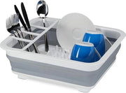 Afdruiprek opvougbile per servizio e posate con asciugamano - cucina e campeggio - silicone plastica bianco-grigio