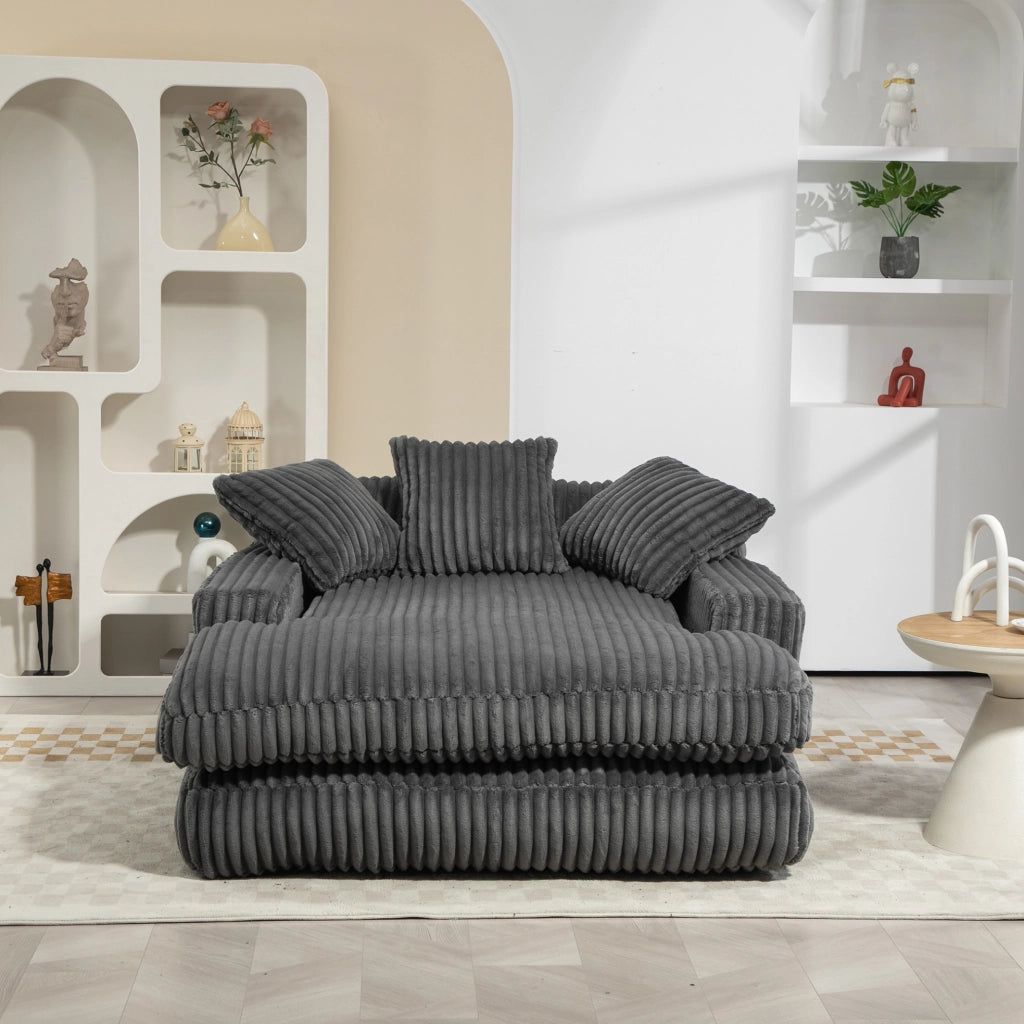 Chaise longue 125x155x63 cm con 3 cuscini; senza montaggio in velluto a coste grigio scuro