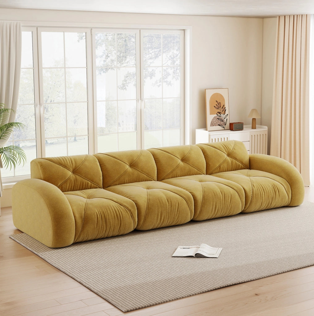 Divano modulare senza struttura interna in ciniglia giallo 358×95×76 cm