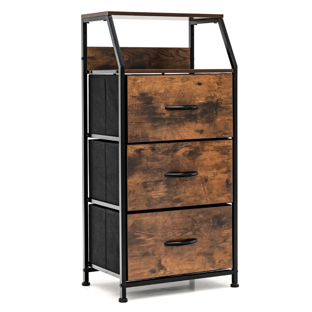 Cassettiera alta 44 x 29,5 x 92 cm con 3 cassetti estraibili stile rustico metallo marrone 20_0019272