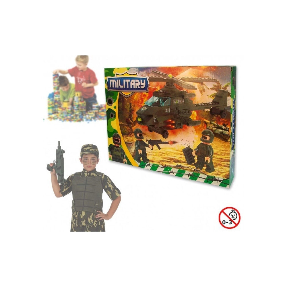 Trade Shop - Playset Costruzioni Militari 160pz Da Assemblare Personaggi Elicottero Con Armi -