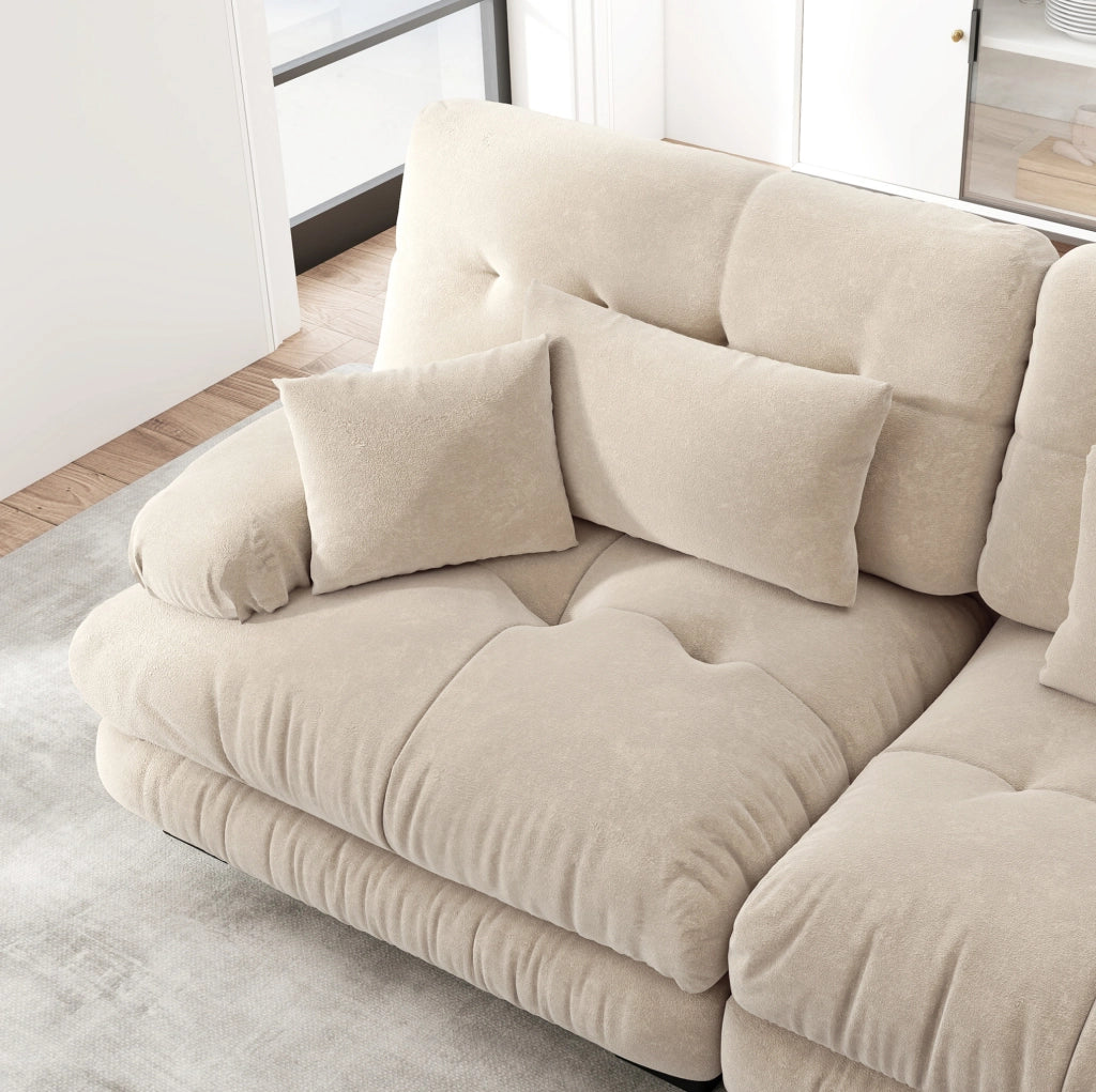 Divano modulare 4 posti 406x77x81 cm in chenille marrone chiaro, per salotto e studio –