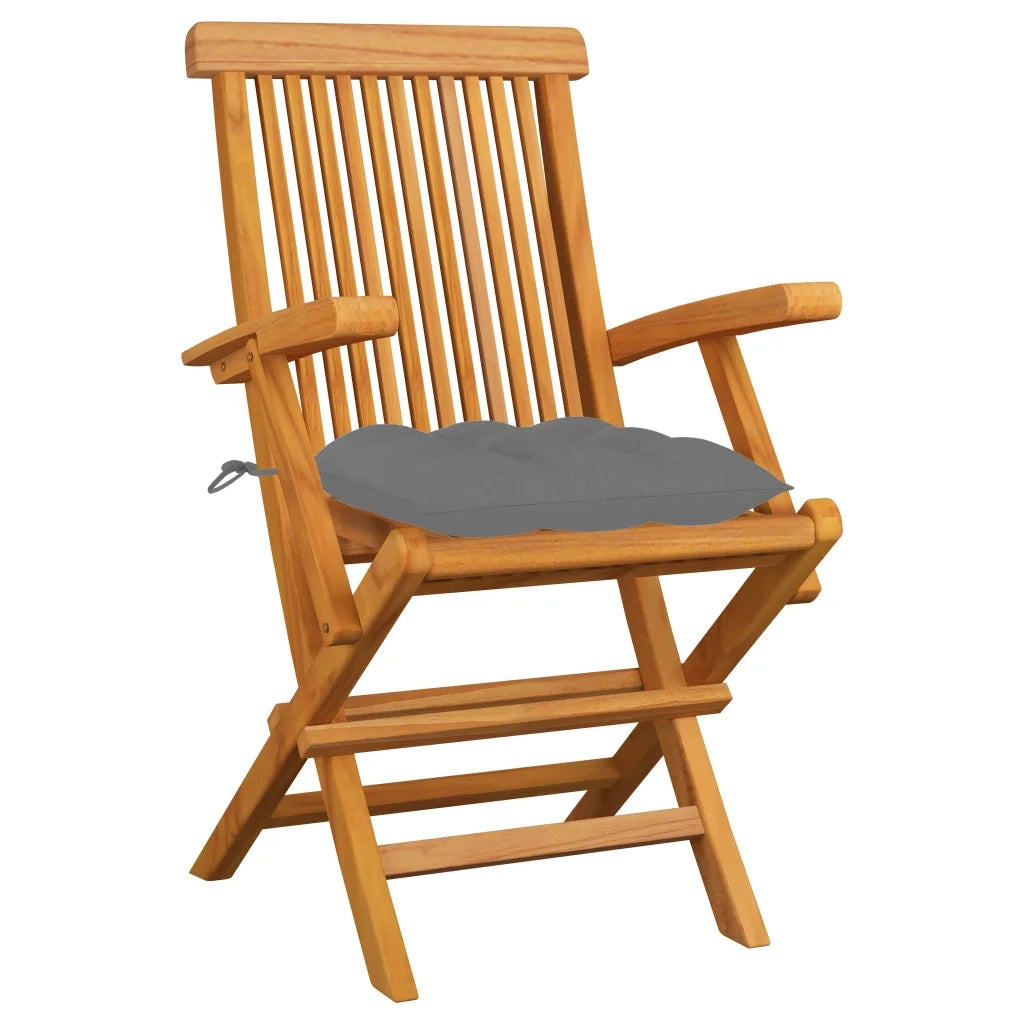 Sedie da Giardino con Cuscini Grigi 3pz Legno Massello di Teak 3062530