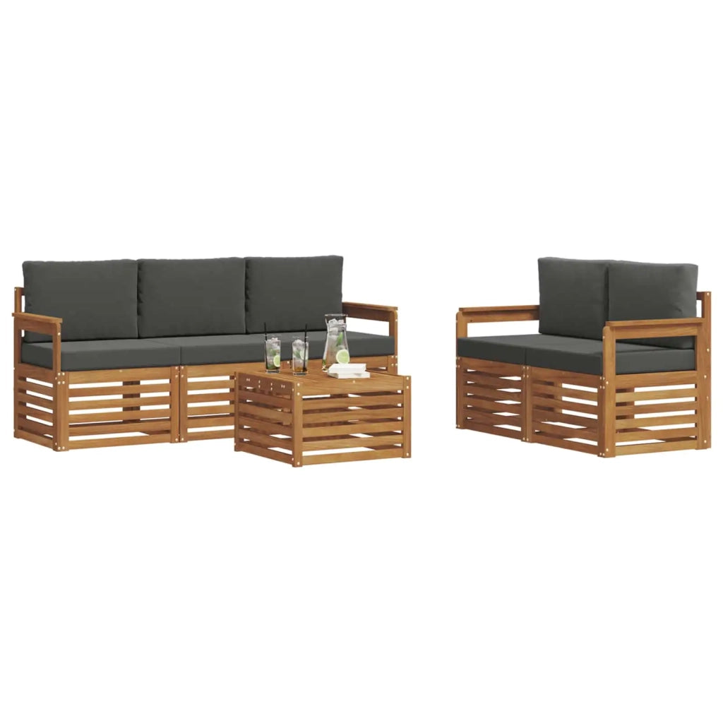 Set divani 6 pcs Naturale e Antracite Legno di Acacia Massello