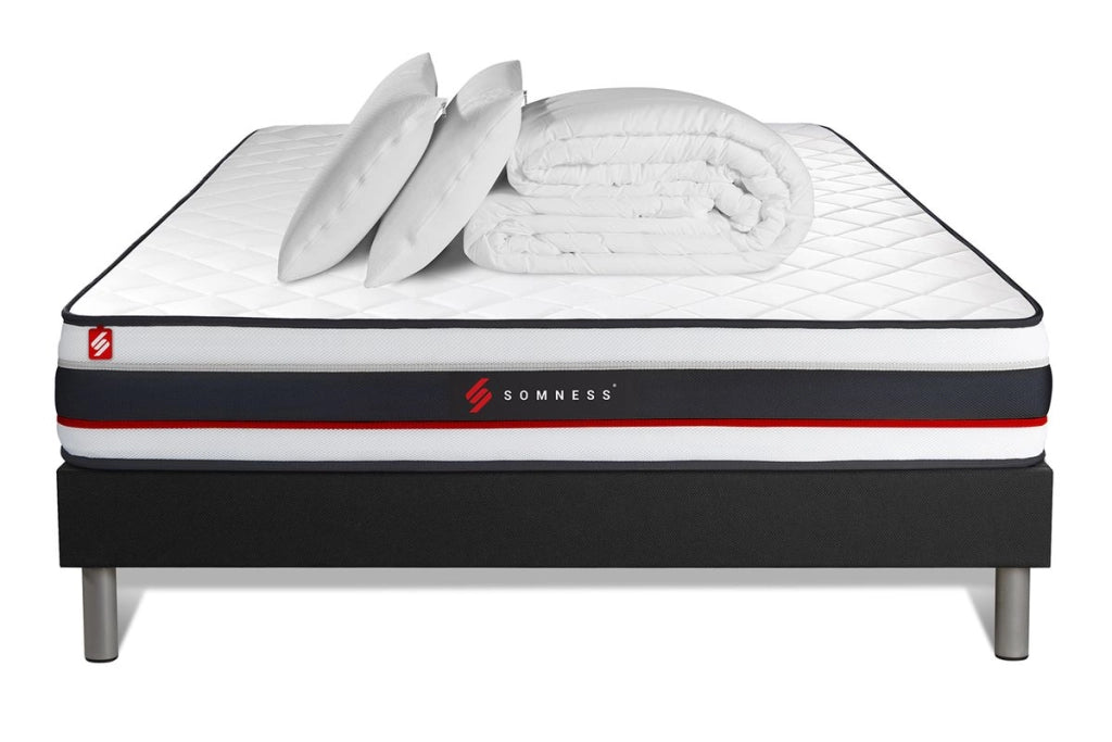 Pacchetto letto completo - Materasso 160x200cm + Box spring con doghe (kit) + 2 cuscini + Piumino - Modulo