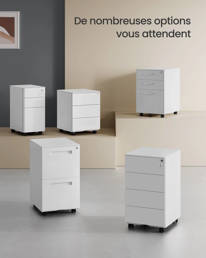 Mobiletto portaoggetti con serratura 3 cassetti per documenti e cancelleria preassemblato per l'ufficio domestico 39 x 45 x 55 cm bianco 12_0004822