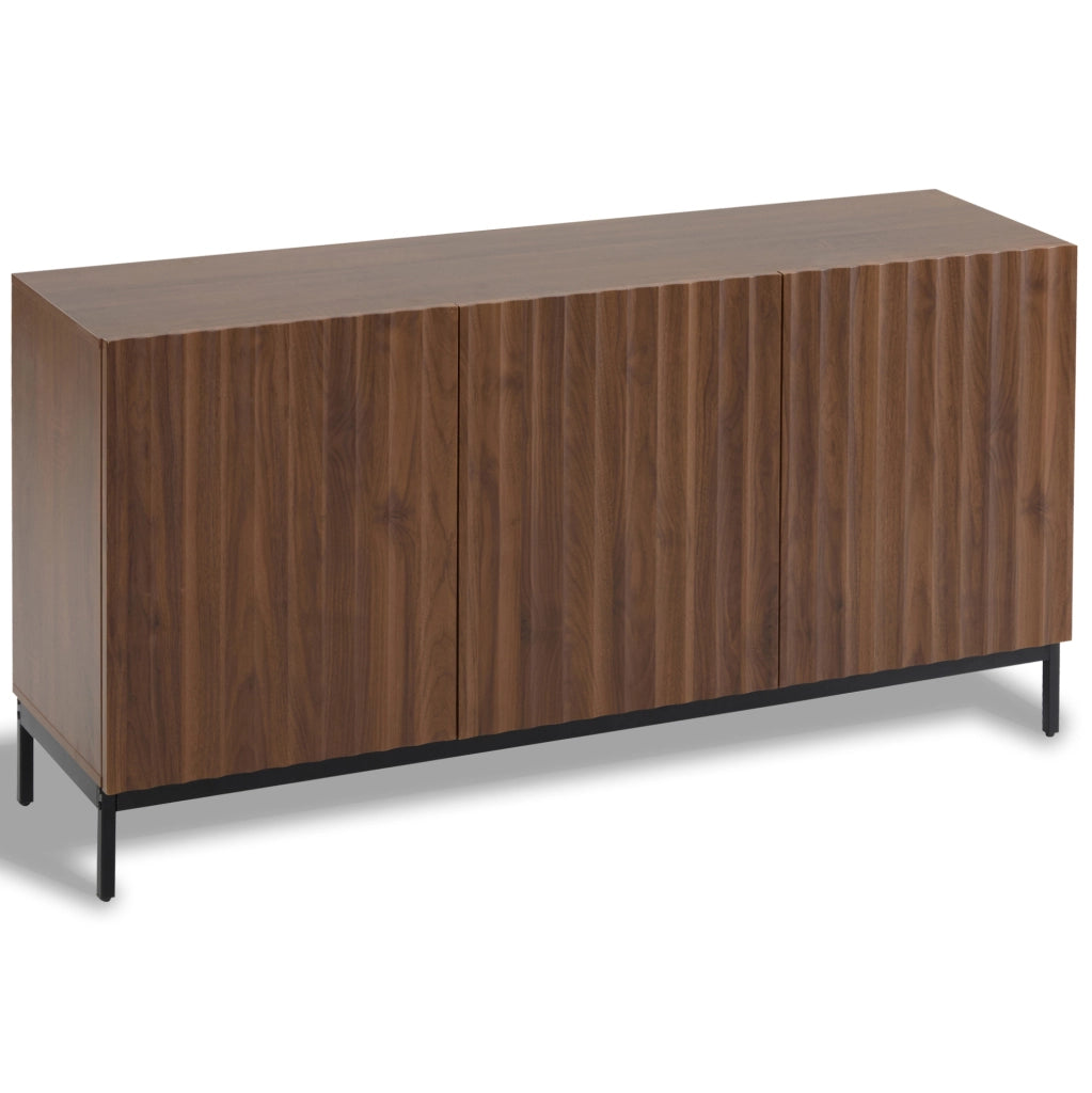 Credenza 150x40x80 cm in MDF effetto legno scuro con 3 ante e ripiani regolabili
