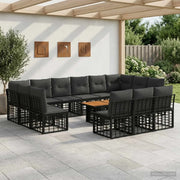 Set Divano da Giardino 14 pz Nero e Grigio scuro polyrattan 3437917