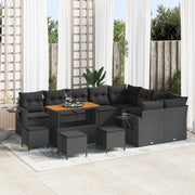 Set divano da giardino  13 pezzi con cuscini nero in polyrattan