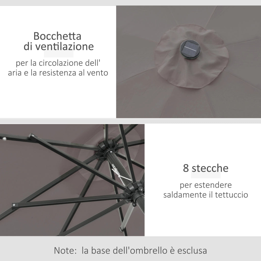 Ombrellone da Giardino Inclinabile Ø265 cm con 32 Luci LED Solari e Manovella Grigio