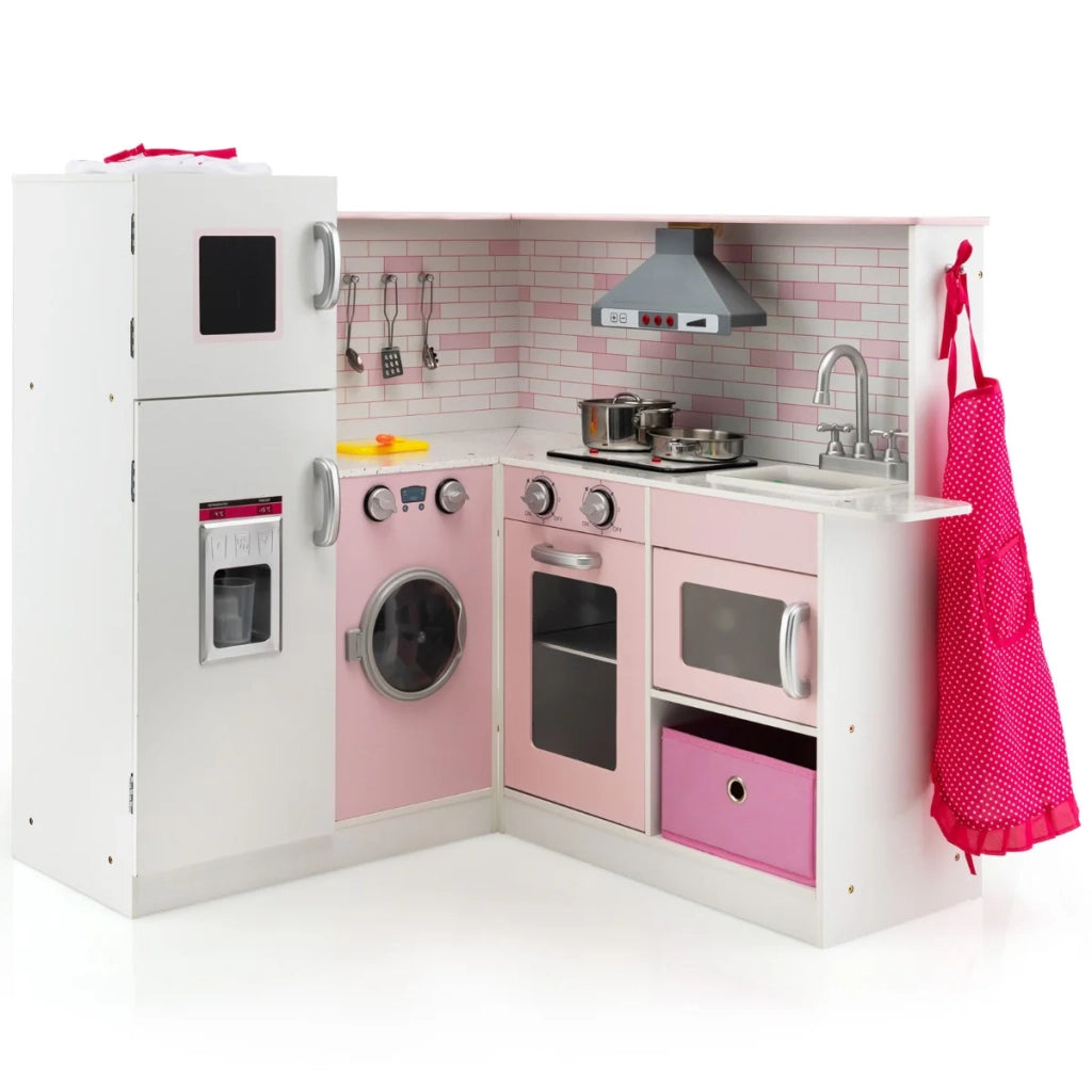 Cucina in legno per bambini 85 x 84 x 85 cm con accessori sonori e luminosi atmosfera giocosa realizzata in MDF rosa 20_0011616