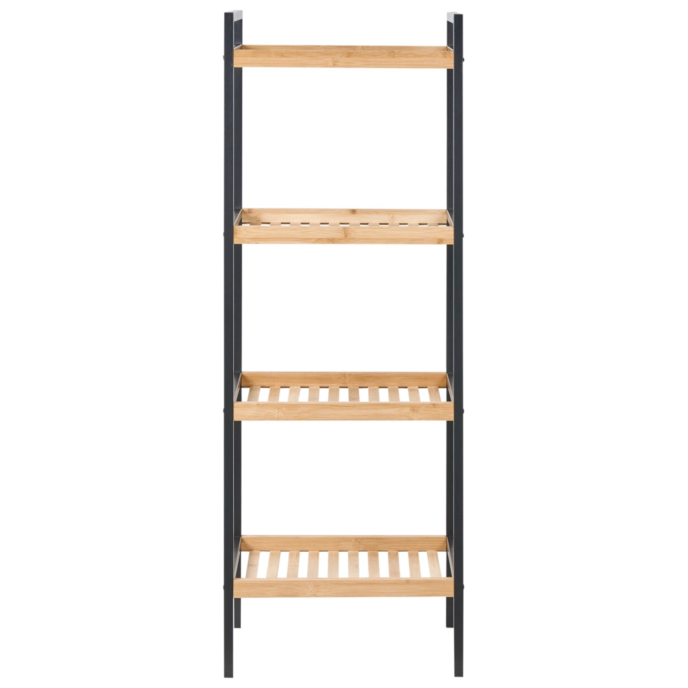 Scaffale da bagno a 4 ripiani con struttura in acciaio nero Accessori da bagno Bambù marrone chiaro