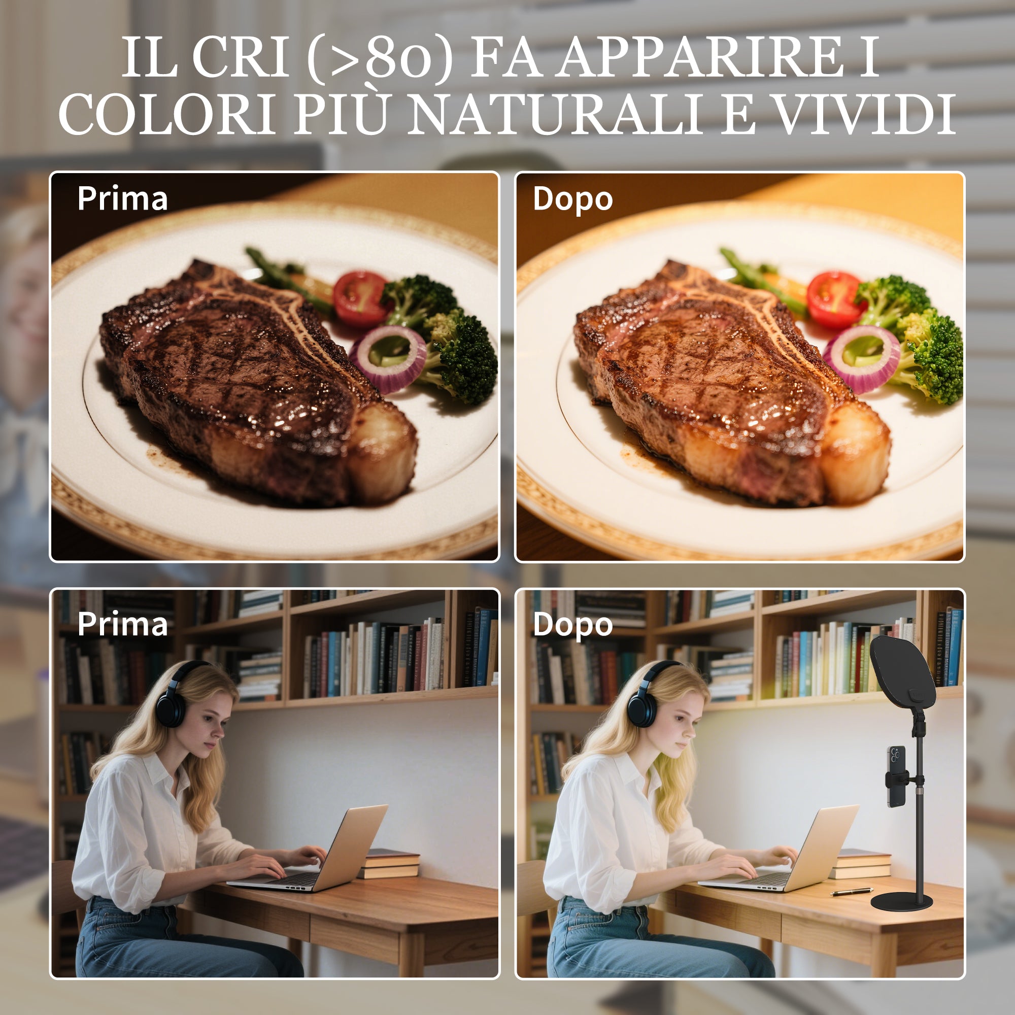 Lampada da Scrivania LED con 5 Colori di Luce e Supporto per Telefono Nero