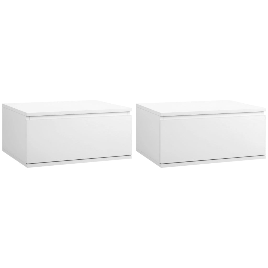 Comodino Set 2 Pezzi con Cassetto e Design Sospeso in Truciolato e MDF, 49x38x23 cm, Bianco