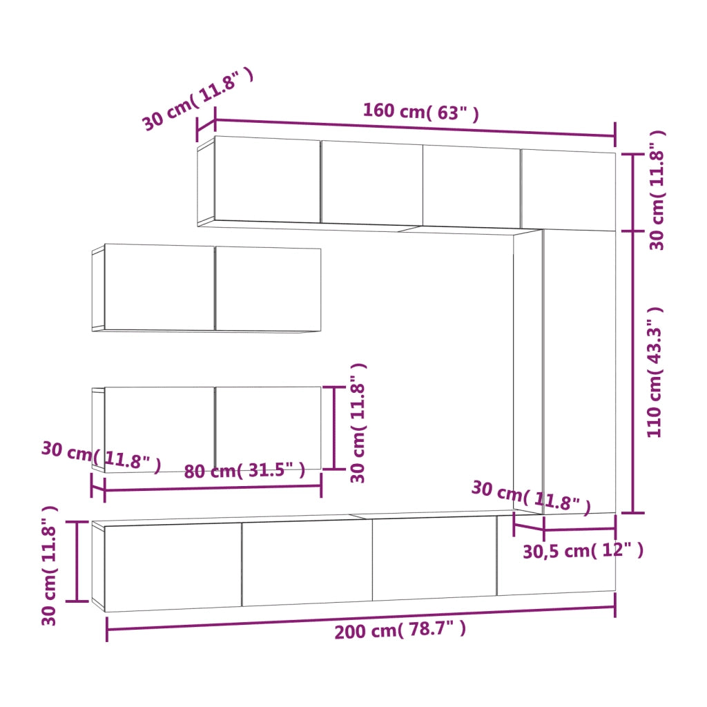 Set di Mobili Porta TV 7 pz Grigio Cemento in Legno Multistrato 3114561