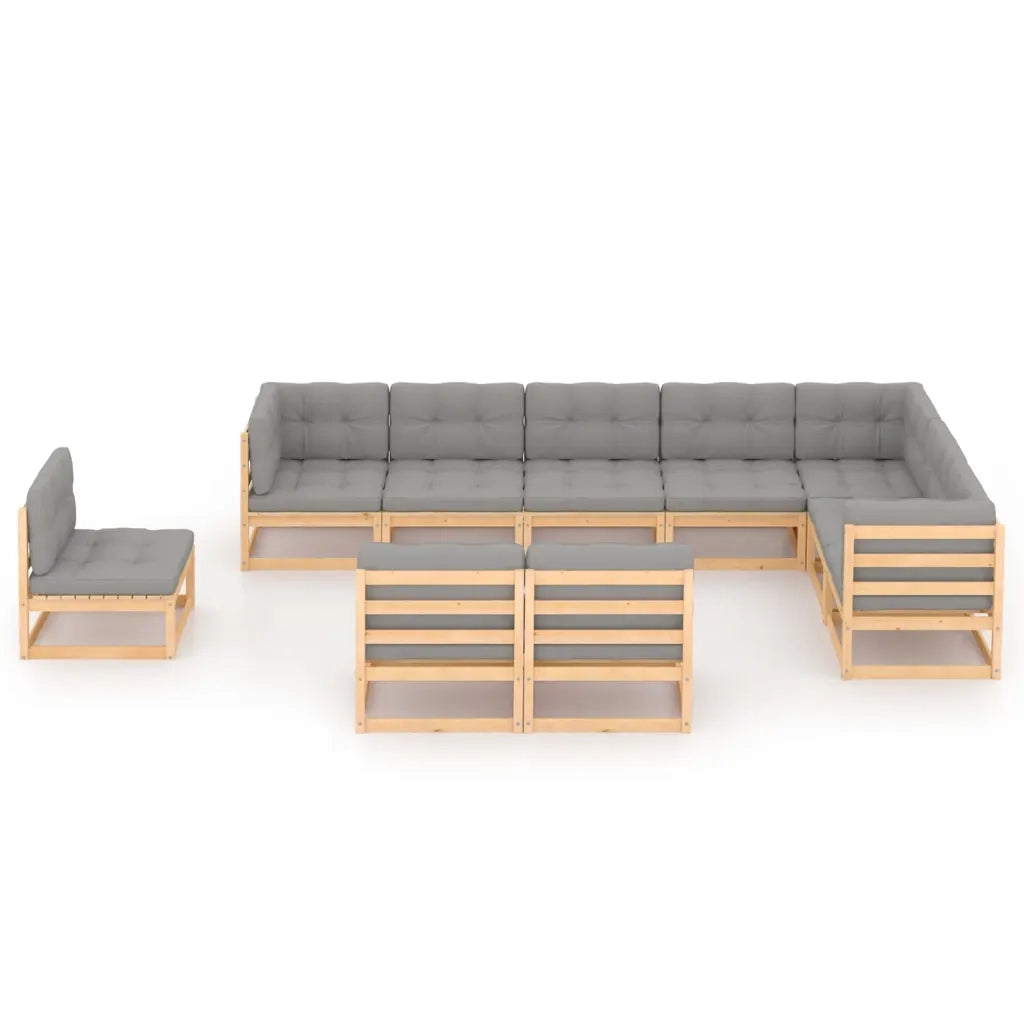 Set Salotto Giardino 10pz Cuscini Antracite Legno Massello Pino 3076844