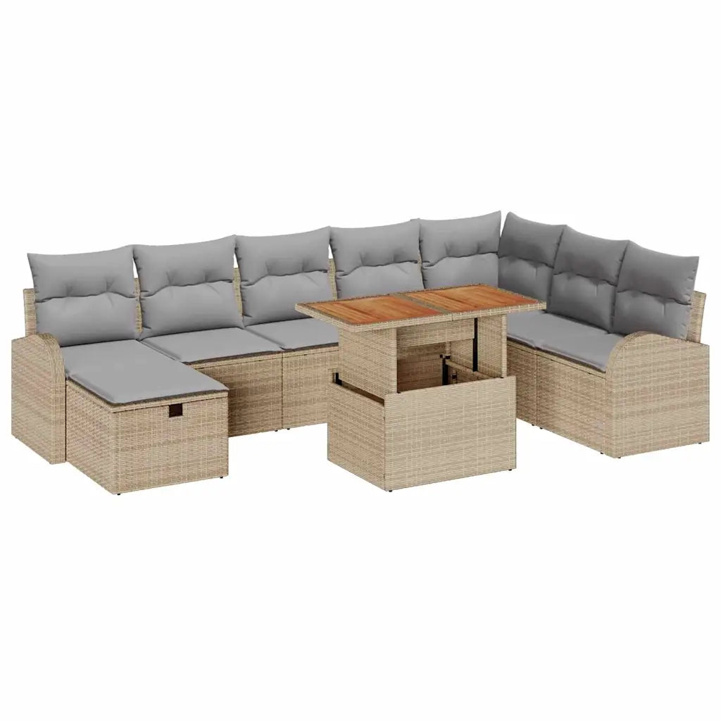 Set Divano da Giardino con cuscino 9 pcs Beige polyrattan 3359983