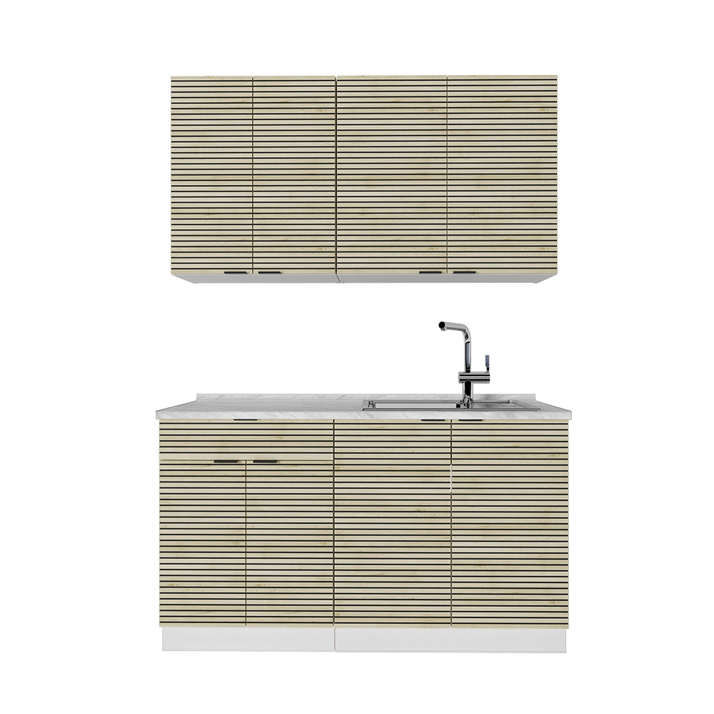Cucina completa Fame-Line Pannello in quercia/Bianco 140 cm, PL Marmo Vicco