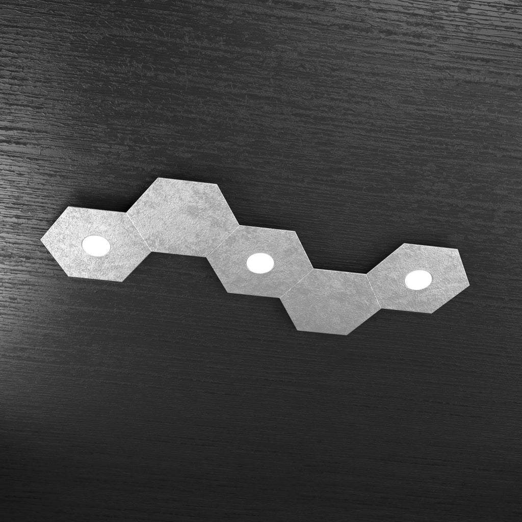 HEXAGON APPLIQUE-PLAFONIERA 3 LUCI + 2 DECORATIVO FOGLIA ARGENTO 1142-3L2D-FA