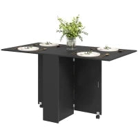 Tavolo Pieghevole in Legno per 4-6 Persone con Ruote, 75x140x74cm, Nero