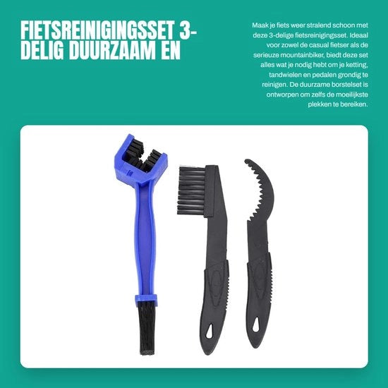 Set di pulizia per biciclette 3 pezzi - Strumento di pulizia duraturo - Spazzola per catena/derailleur - Spazzolino - Kit di manutenzione bicicletta - Strumento di pulizia per biciclette