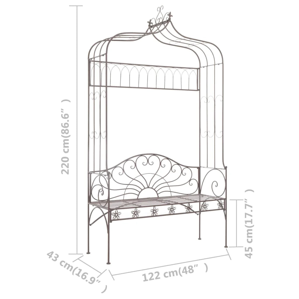 Panca da giardino mobili da esterno per patio terrazza 122 x 43 x 220 cm ferro marrone anticato 02_0011218