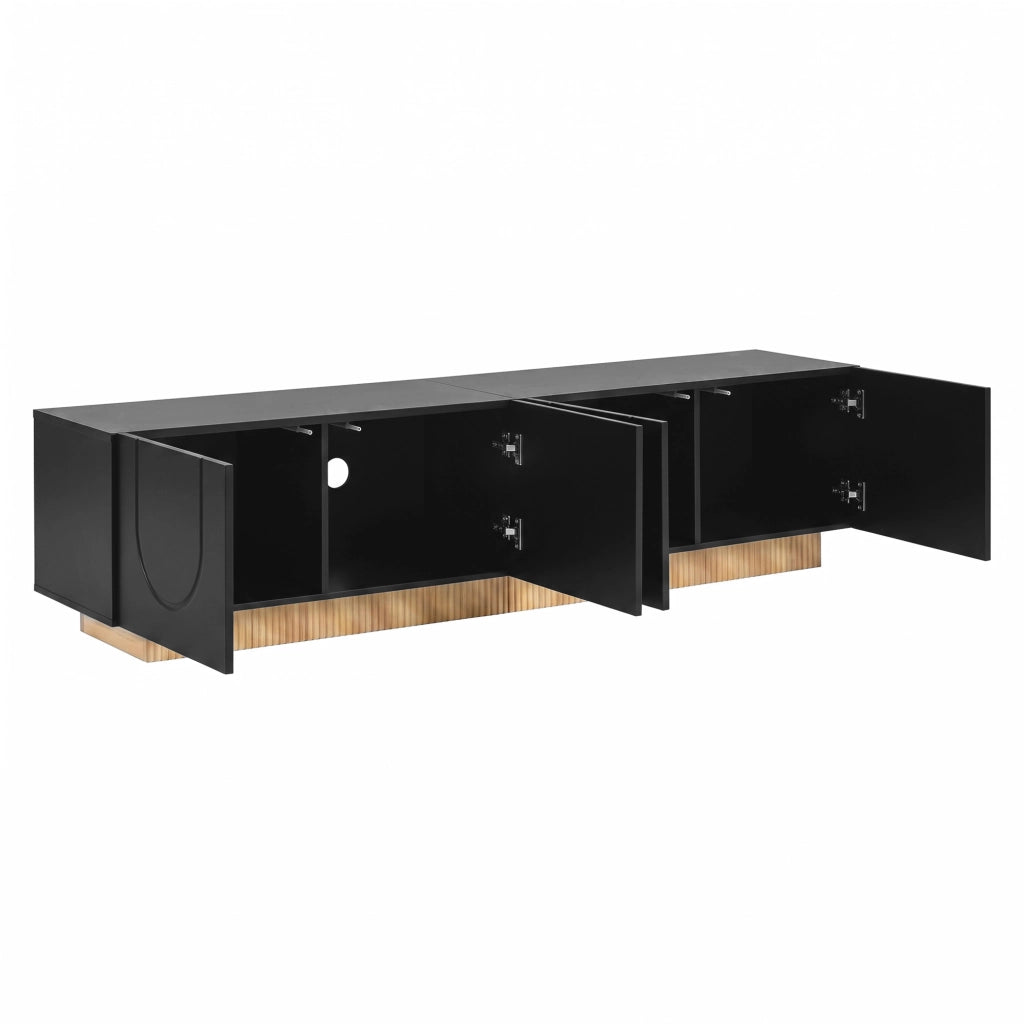 Mobile Porta TV Nero Basso 170 cm in MDF con 4 Ante e Design Curvo