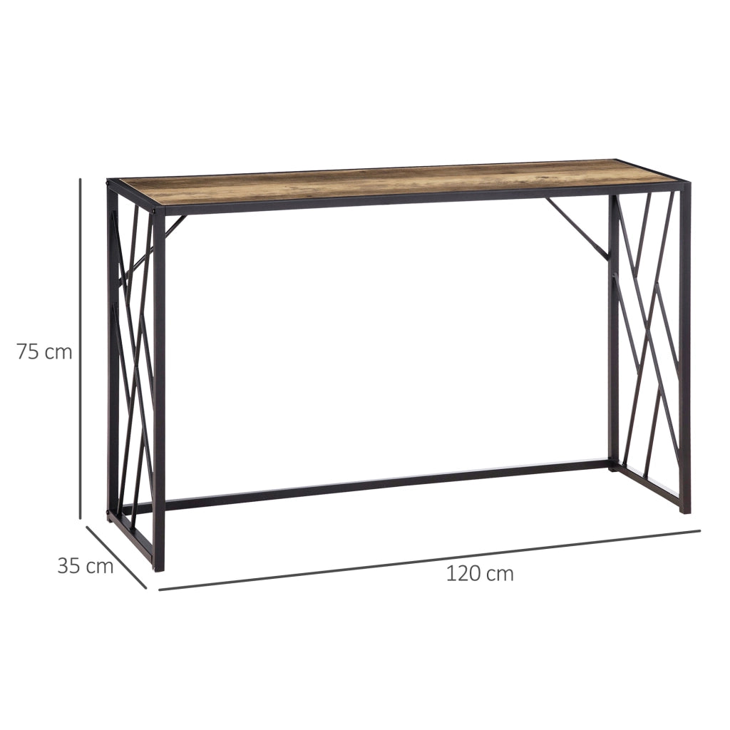 Tavolo Consolle in Stile Industriale Vintage ¨C zephmum ¨C Acciaio e Legno Marrone 120x35x75cm