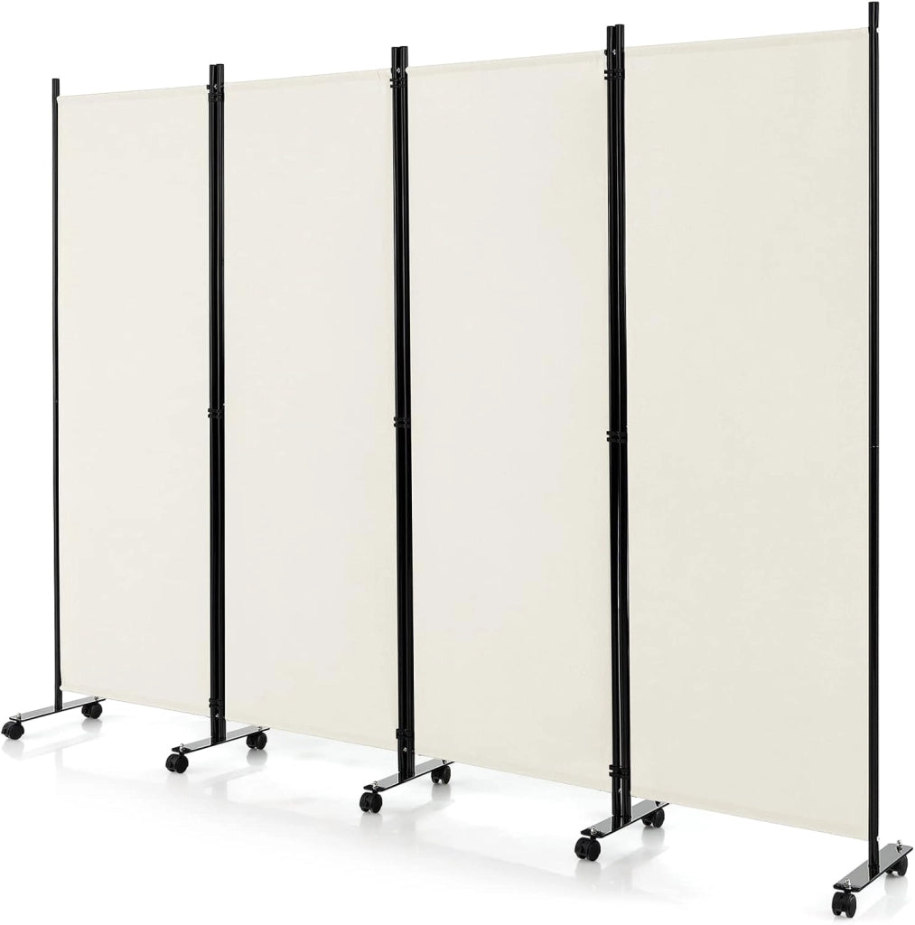 Divisorio Paravento con Ruote 4 pezzi, Divisorio da Parete in Ferro, Protezione Privata per Camera da Letto, Ufficio，224 x 172 cm，2 Colori