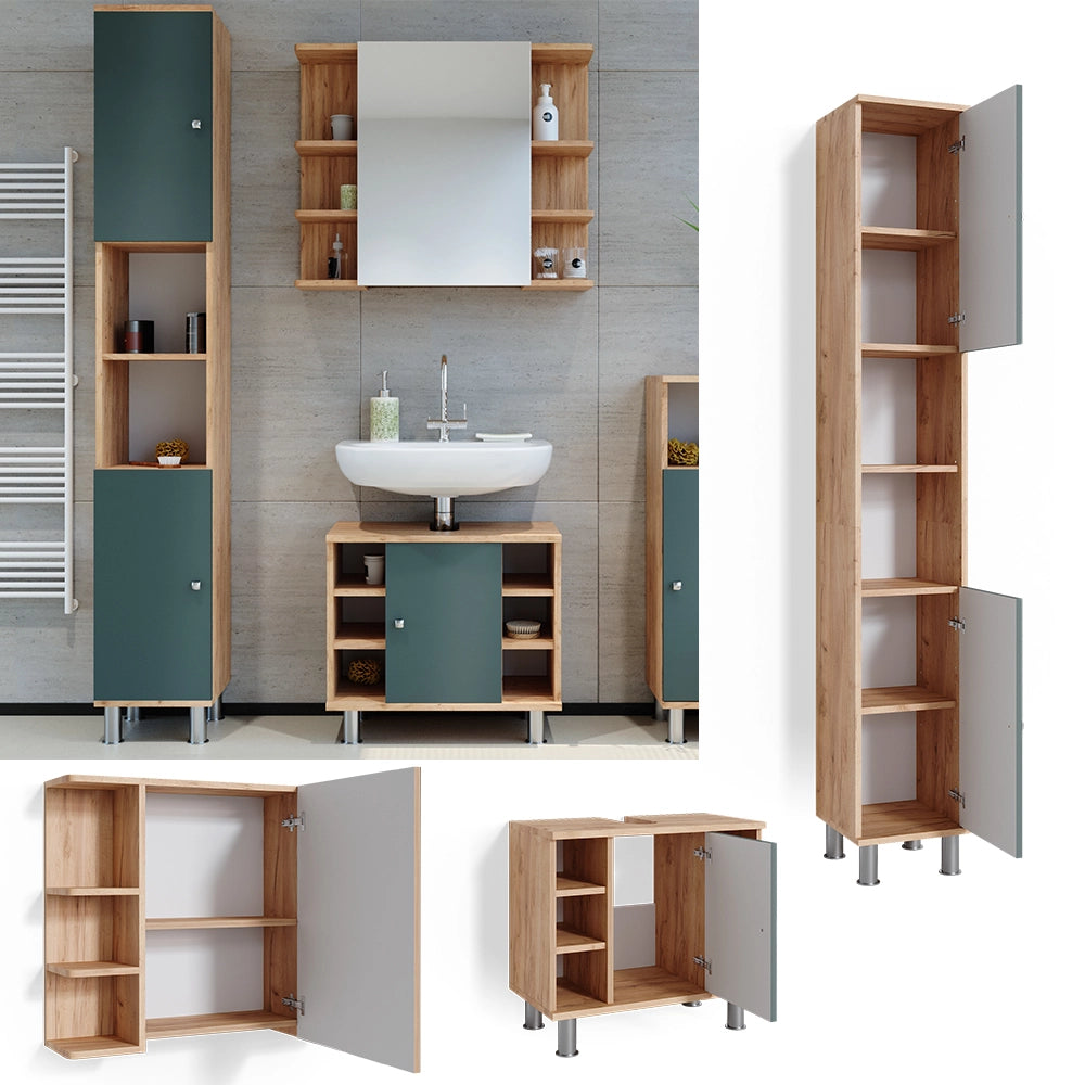 Vicco Set mobili bagno Verde 3 parti, con colonna