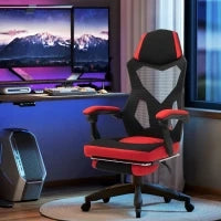Vinsetto Sedia da Ufficio Ergonomica e Reclinabile con Poggiapiedi, in Tessuto a Rete, 58x63x112-122 cm, Nera e Rossa