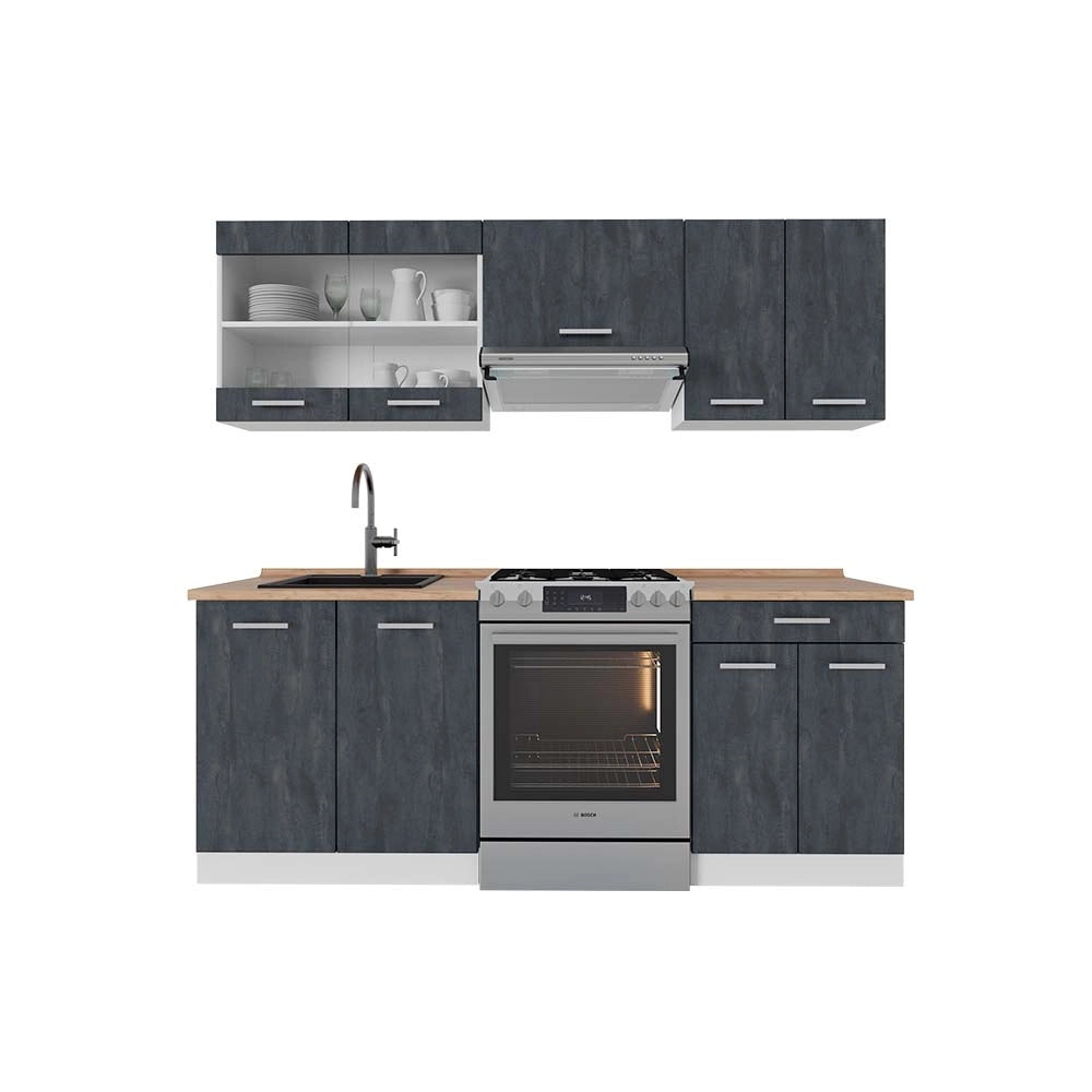 Vicco Mobile da cucina Nero cemento/bianco 200 cm PL Rovere