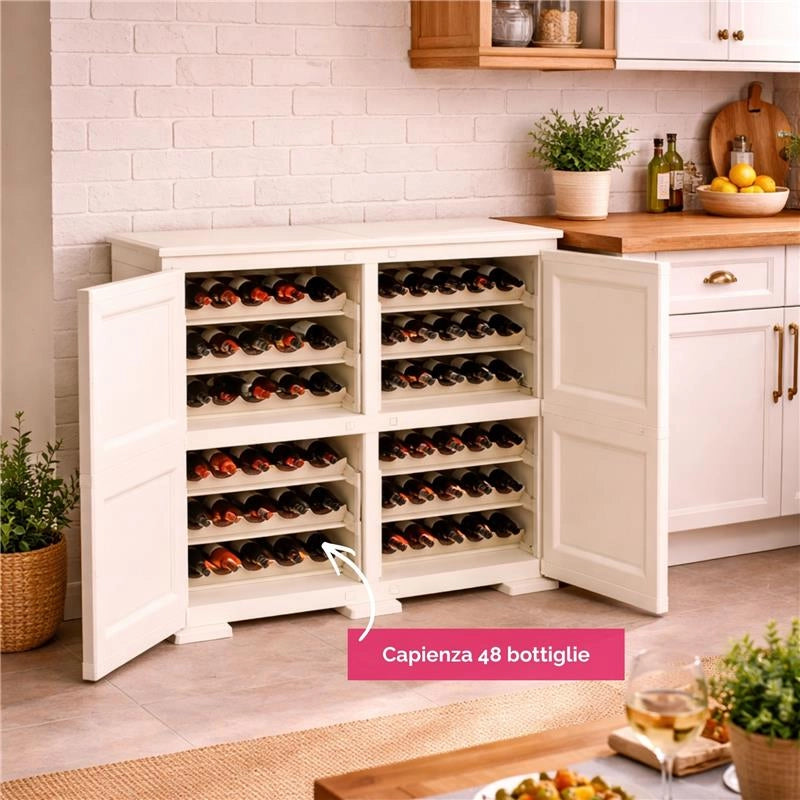 ARMADIO PORTABOTTIGLIE 48 BOTTIGLIE ANGORA 79X43X85,5 CM CON ANTA LISCIA – CANTINETTA MODERNA CHIUSA PER SOGGIORNO E ZONA PRANZO