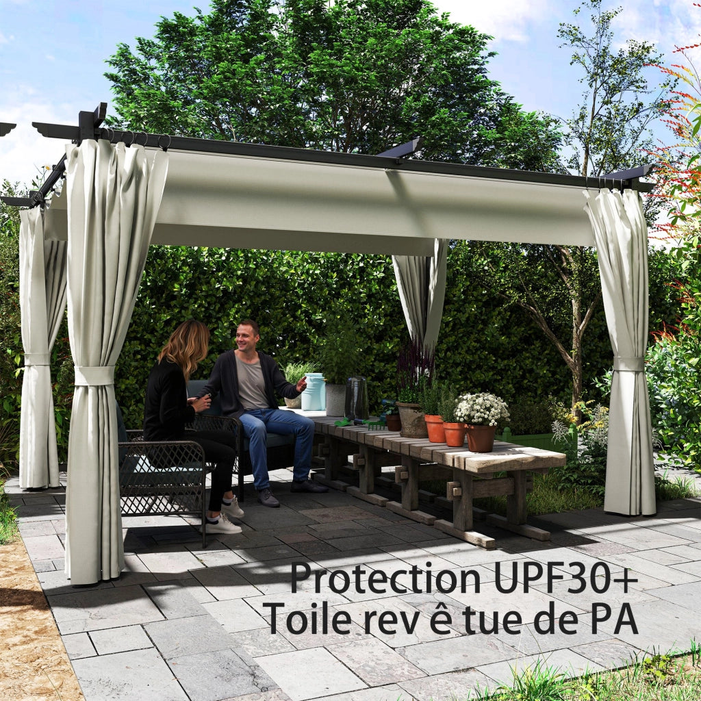 Pergola con Tetto Retrattile e Tende ¨C zephmum ¨C Grigio 300x300 cm