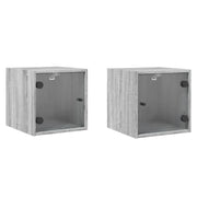 Set di 2 Comodini | Armadio da Notte | Mobiletto da notte con Ante in Vetro Grigio Sonoma 35x37x35 cm
