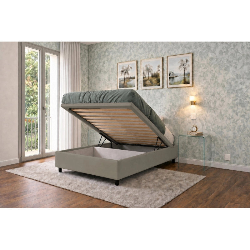 Letto imbottito Singolo 80x200 cm BoxMax - Similpelle,Cappuccino,Contenitore